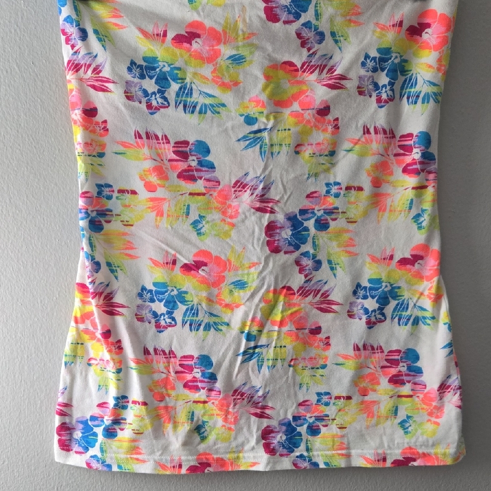 White Strapless Tube Top with Neon Floral Accents